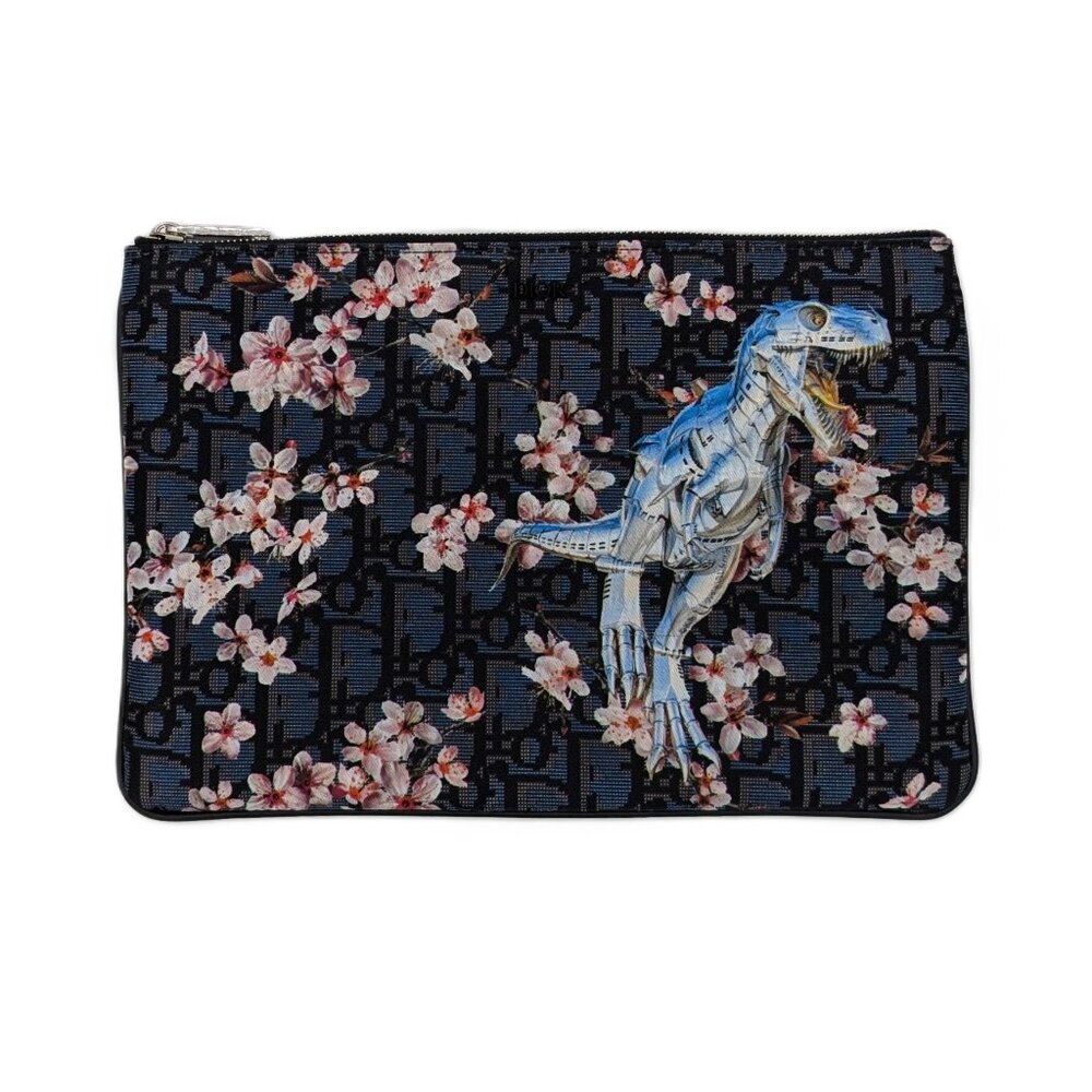 Dior x Sorayama Robot Mechanical Dinosaur Clutch Cherry Blossom Zip Pouch